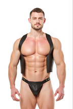 Joyglove Men’s PU Leather Shiny Harness Tank Top with Thong - Bold, Sporty & Stylish Design