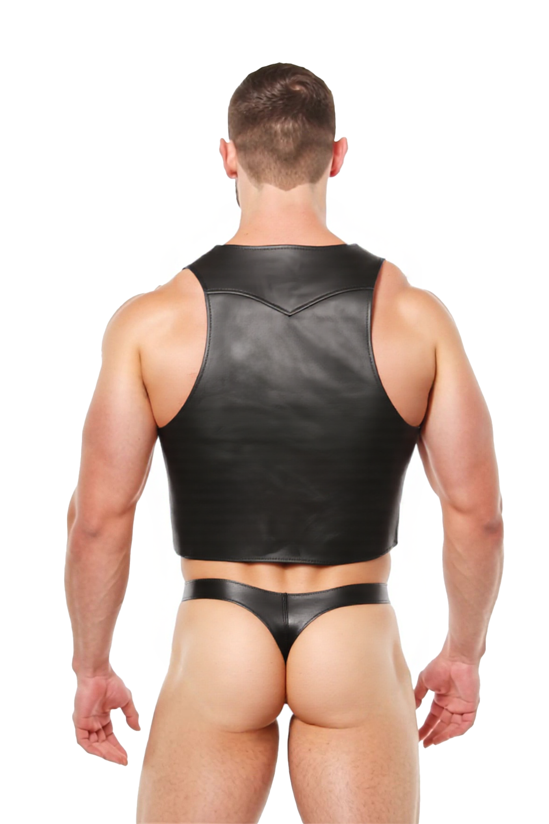 Joyglove Men’s PU Leather Shiny Harness Tank Top with Thong - Bold, Sporty & Stylish Design