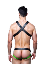 Joyglove Green and Black Pu Leather Harness with Crossed Straps