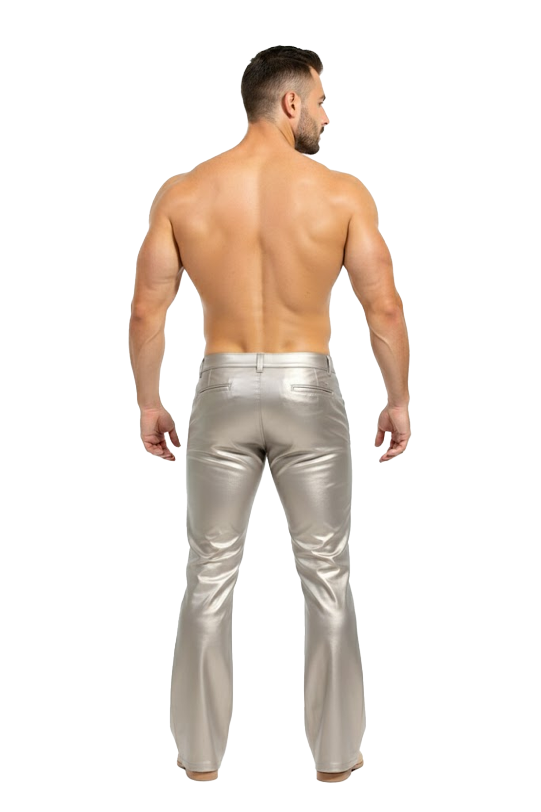 Joylgbt‘s Futuristic Cyber-Chrome Men's Pants - Liquid Silver Metallic Muscle Fit Clubwear	