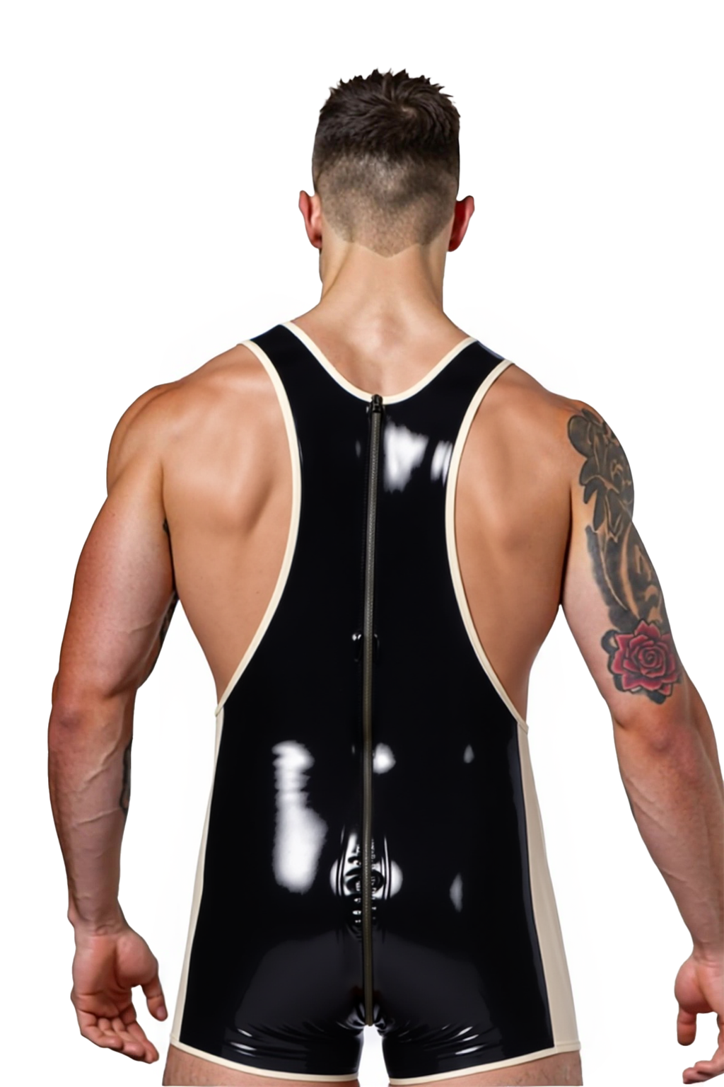 Joyglove Black PU Leather Singlet with Beige Accents