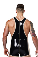 Joyglove Black PU Leather Singlet with Beige Accents