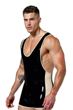 Joyglove Black PU Leather Singlet with Beige Accents