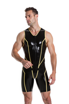 Joyglove Athletic Compression Bodysuit in Black with Yellow Stripes