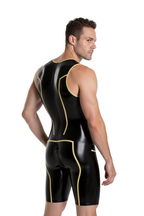 Joyglove Athletic Compression Bodysuit in Black with Yellow Stripes