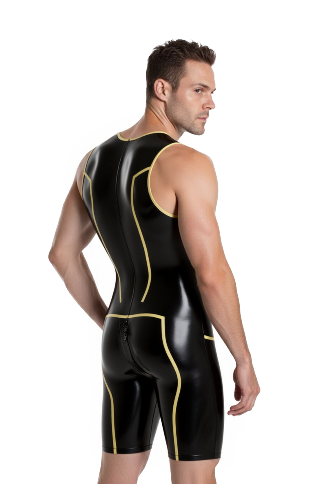 Joyglove Athletic Compression Bodysuit in Black with Yellow Stripes
