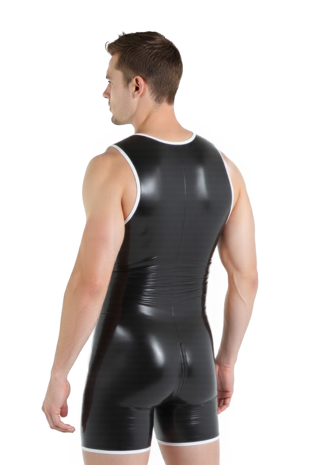 Joylgbt‘s Men's Pro-Fit Sleeveless Bodysuit – Midnight Black with Alpine White Trim	
