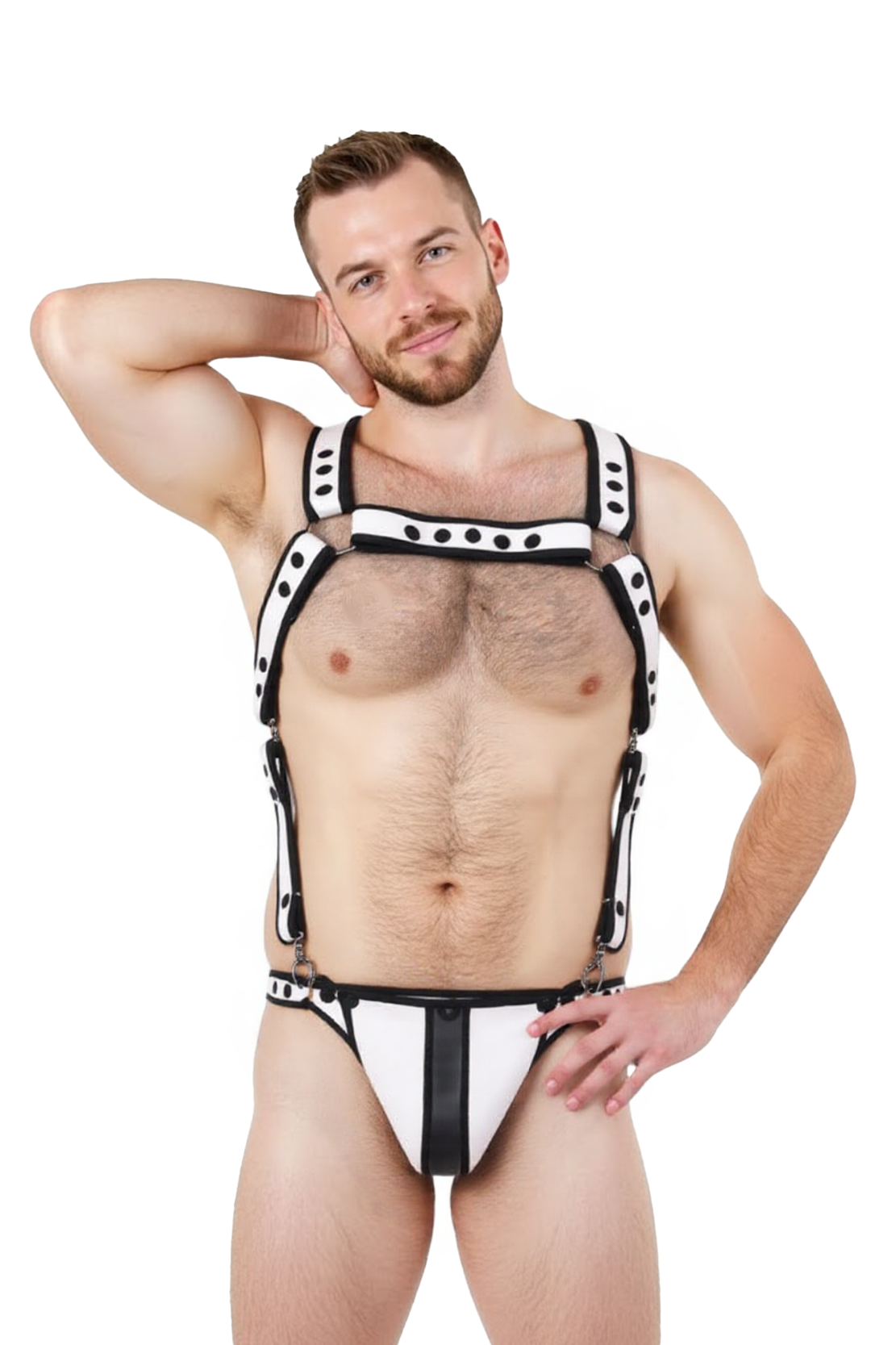 Joyglove PU Leather Black & White Harness Set