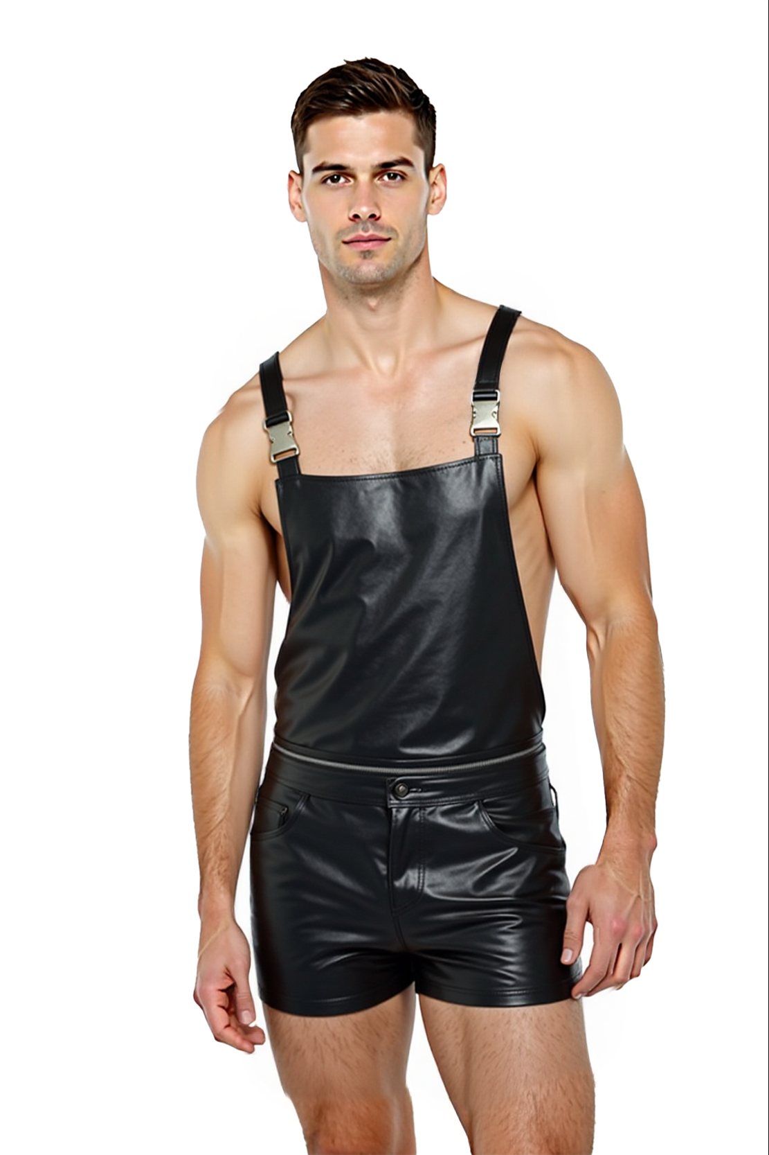 Joyglove Men's PU Leather Bodysuit with Adjustable Straps