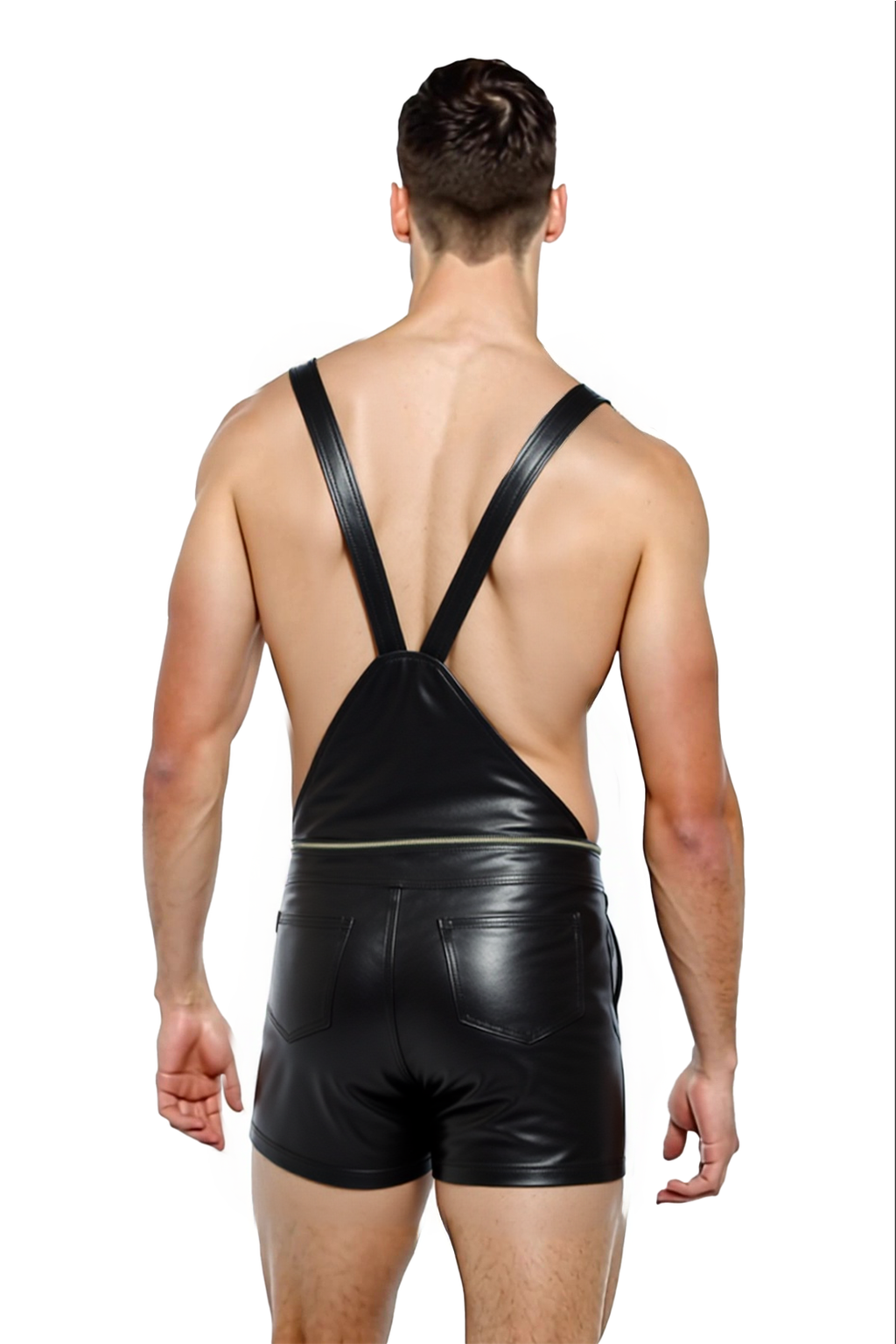 Joyglove Men's PU Leather Bodysuit with Adjustable Straps