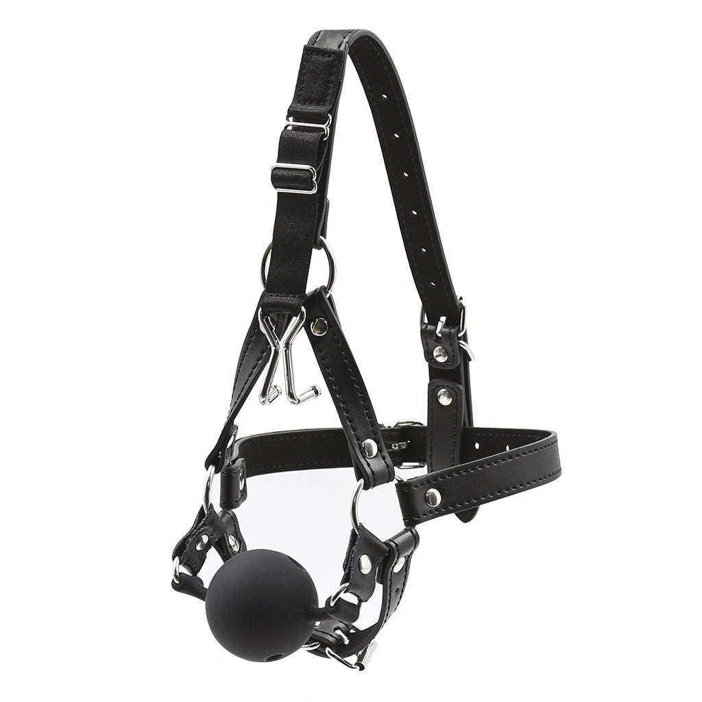 Equestrian-Style Gag Silicone Ball Gag Headset Nose Hook Open-Mouth Restraint BDSM Toy