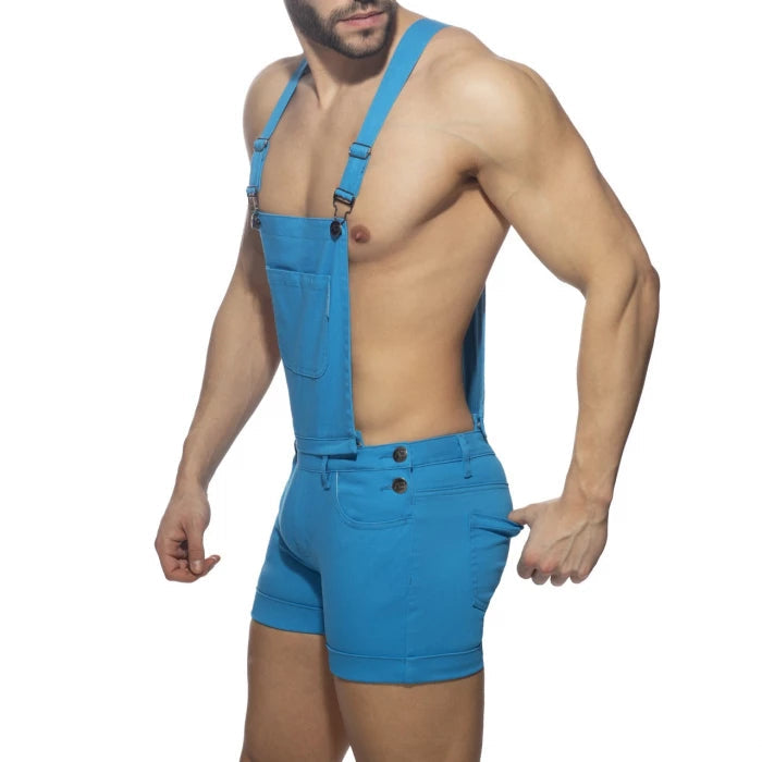 Joyglove Sporty Sky Blue Overall Shorts with Adjustable Suspenders & Slim Fit