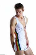 Joyglove Rainbow Striped Patchwork Zipper Stretchy Jumpsuit Bodycon Romper