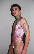 Lace Up Pink Sleeveless Bodysuit