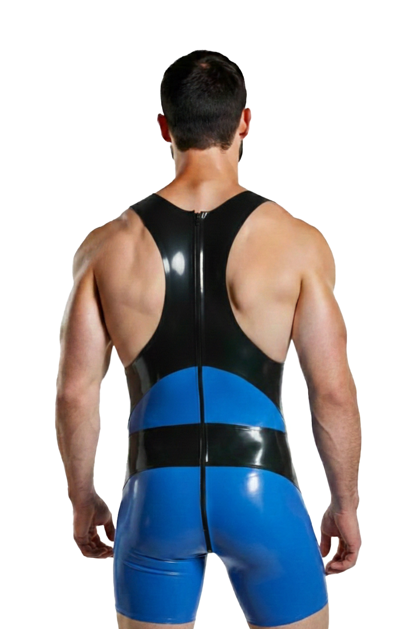 Joylgbt Apex Velocity" PU Leather Singlet – Electric Blue & Black Contrast	
