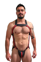 Joyglove Blue, Black & Orange PU Leather Men's Harness - Bold Design