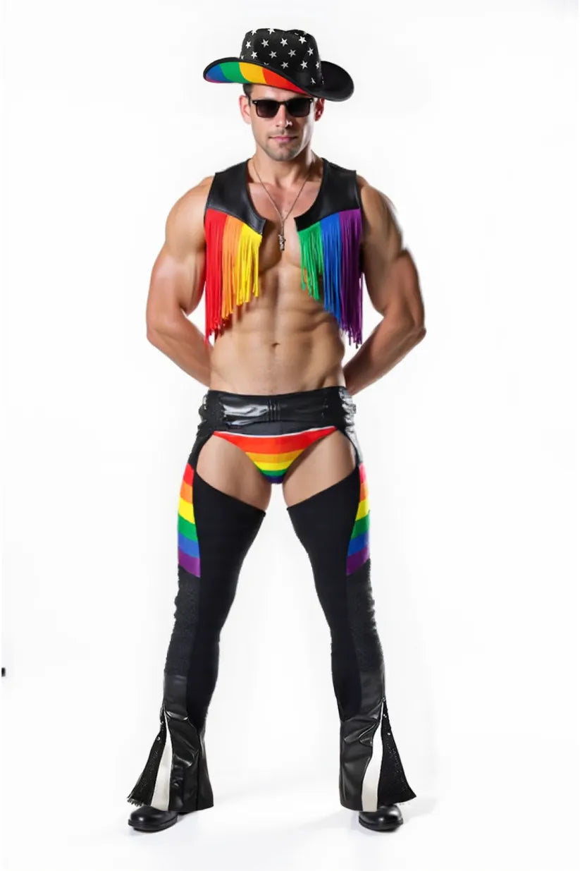 Colorful Cowboy Ensemble with Fringe Vest and Matching （Without a hat）	