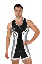 Joyglove Men’s PU Leather Open Back Bodysuit – Sleeveless Zipper Desig