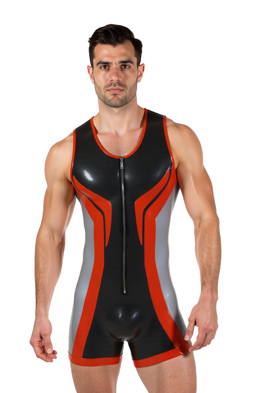 Joyglove Men’s PU Leather Open Back Bodysuit – Sleeveless Zipper Desig