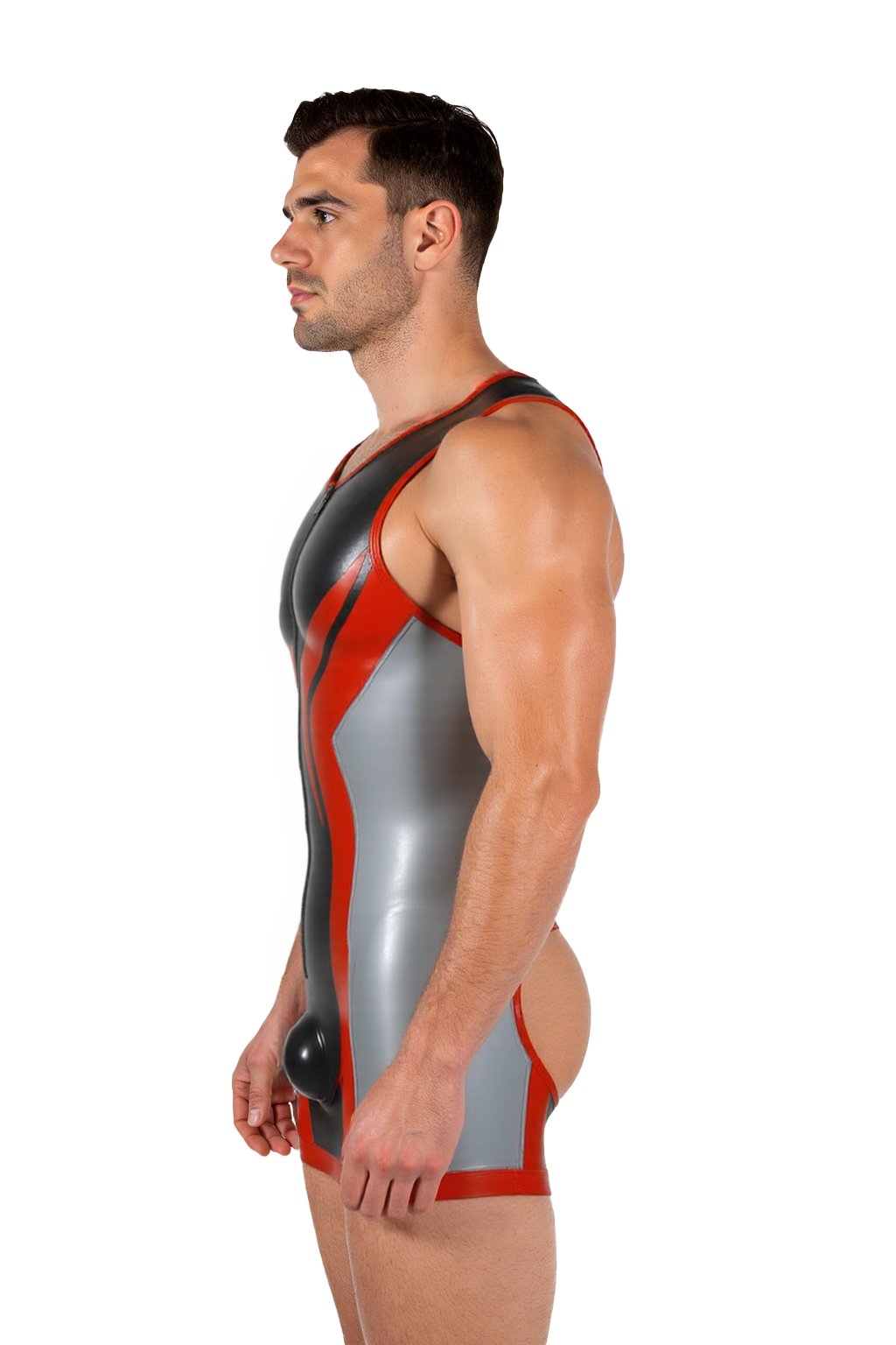 Joyglove Men’s PU Leather Open Back Bodysuit – Sleeveless Zipper Desig