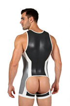 Joyglove Men’s PU Leather Open Back Bodysuit – Sleeveless Zipper Desig