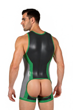 Joyglove Men’s PU Leather Open Back Bodysuit – Sleeveless Zipper Desig