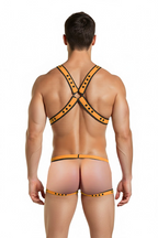 Joyglove Orange & Black Pu Leather Strapped Briefs Set