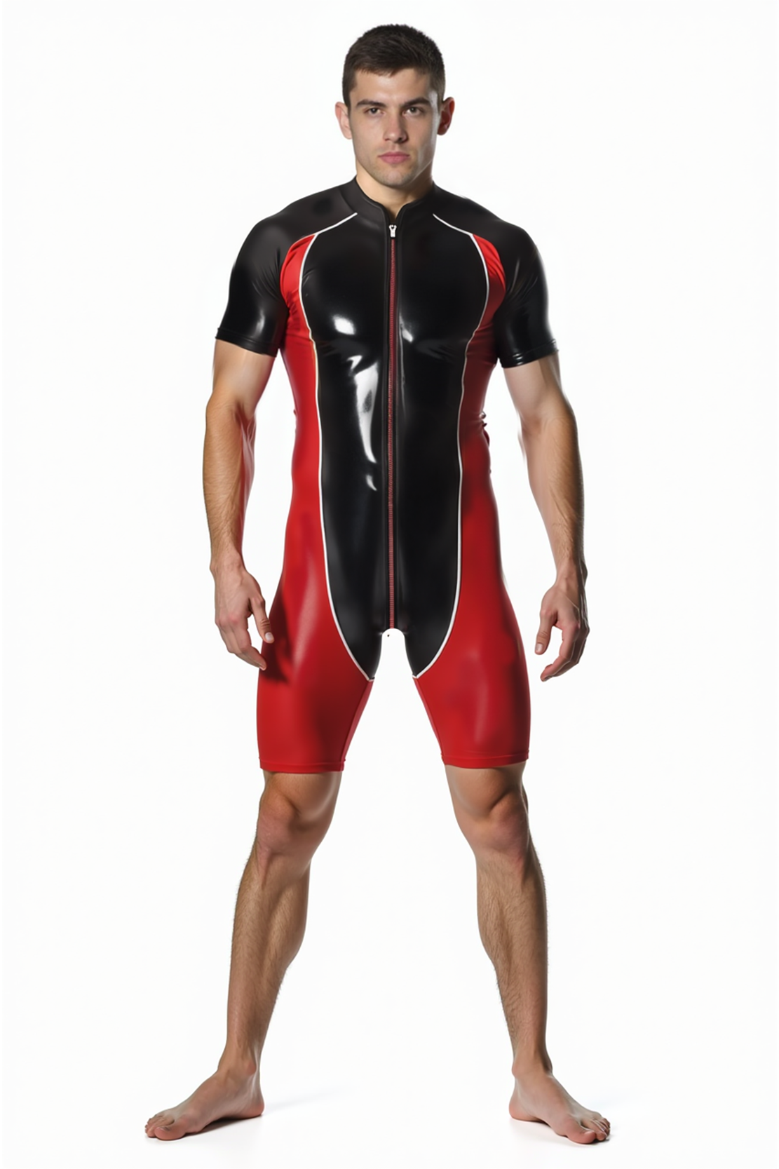 Joyglove Men's Black & Red Bodysuit with Zip Closure
