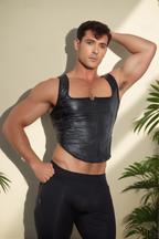 Joyglove Black Faux Leather Corset Vest