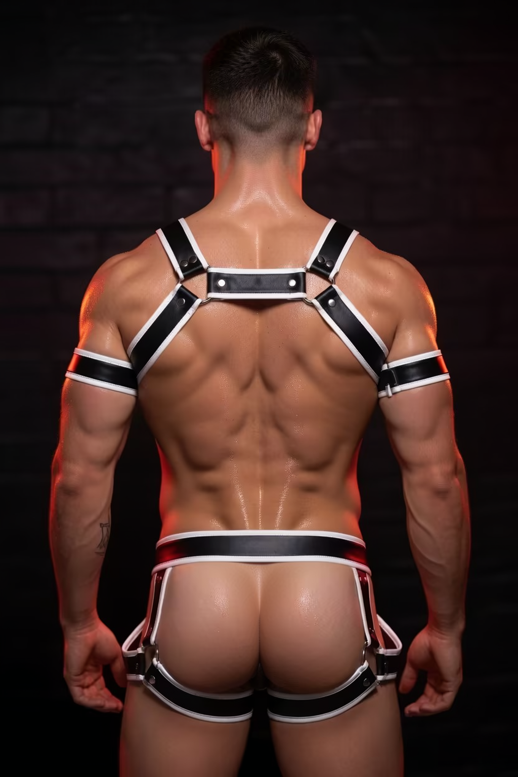 Joyglove Black/White PU Leather X‑Back Harness Jockstrap Set