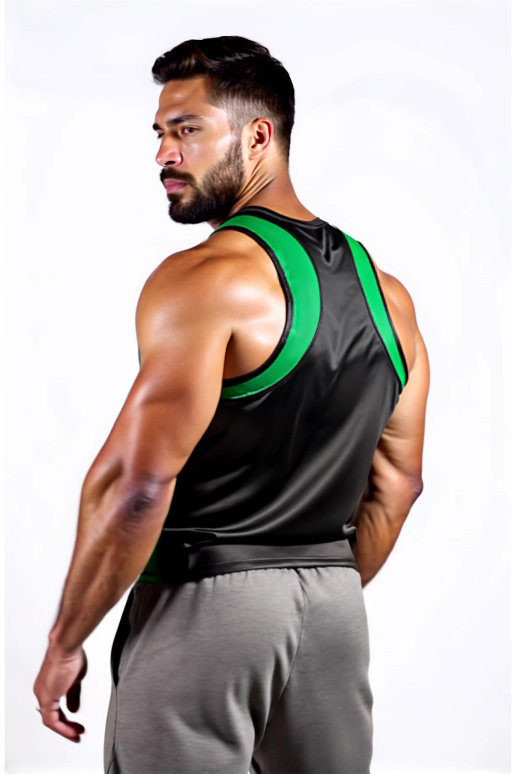 Joyglove Men's Black Faux Leather Tank Top with Red Accents and Zipper【Four colors】
