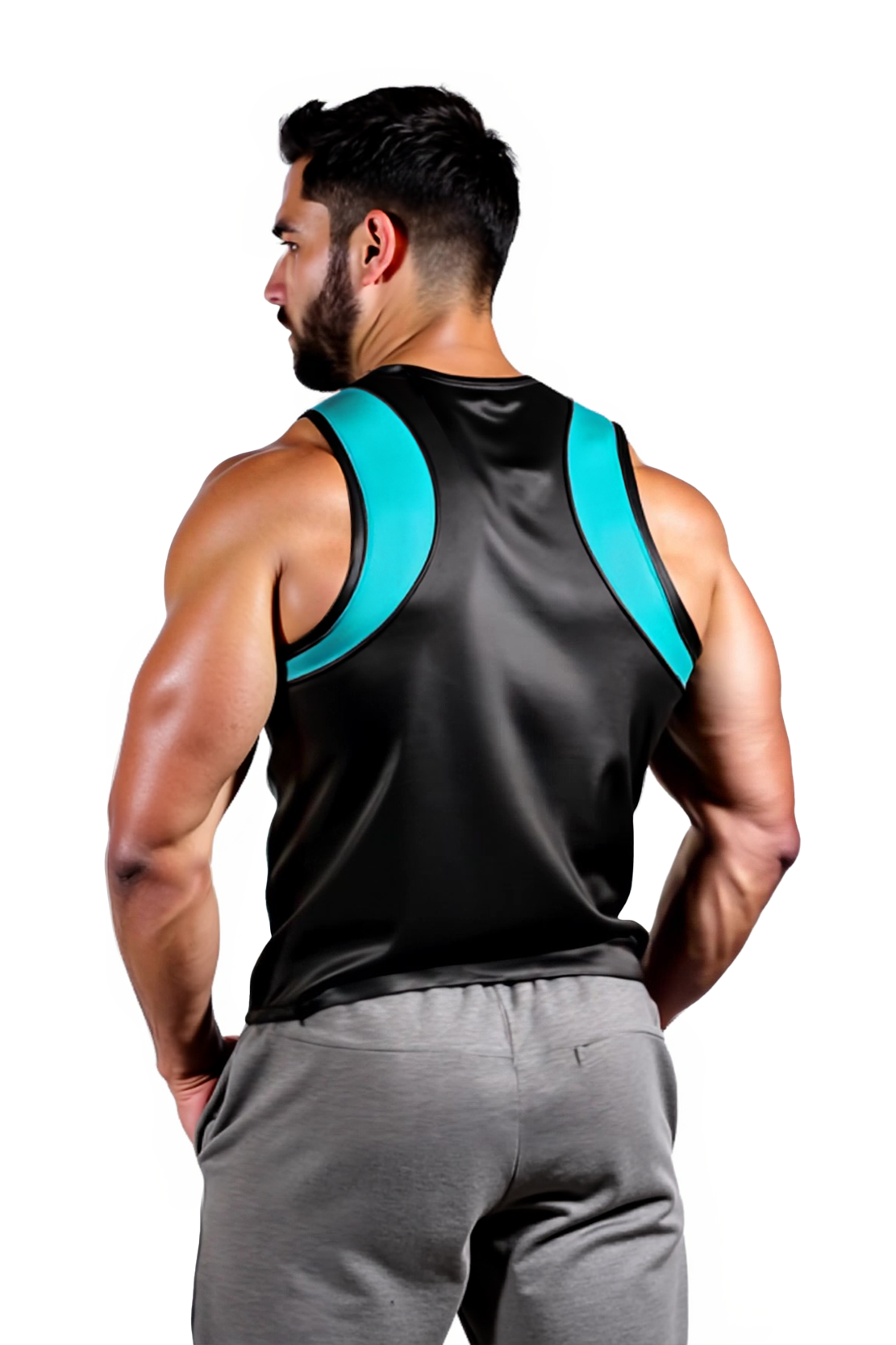 Joyglove Men's Black Faux Leather Tank Top with Red Accents and Zipper【Four colors】