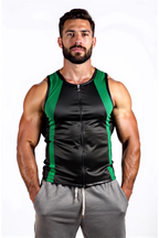 Joyglove Men's Black Faux Leather Tank Top with Red Accents and Zipper【Four colors】