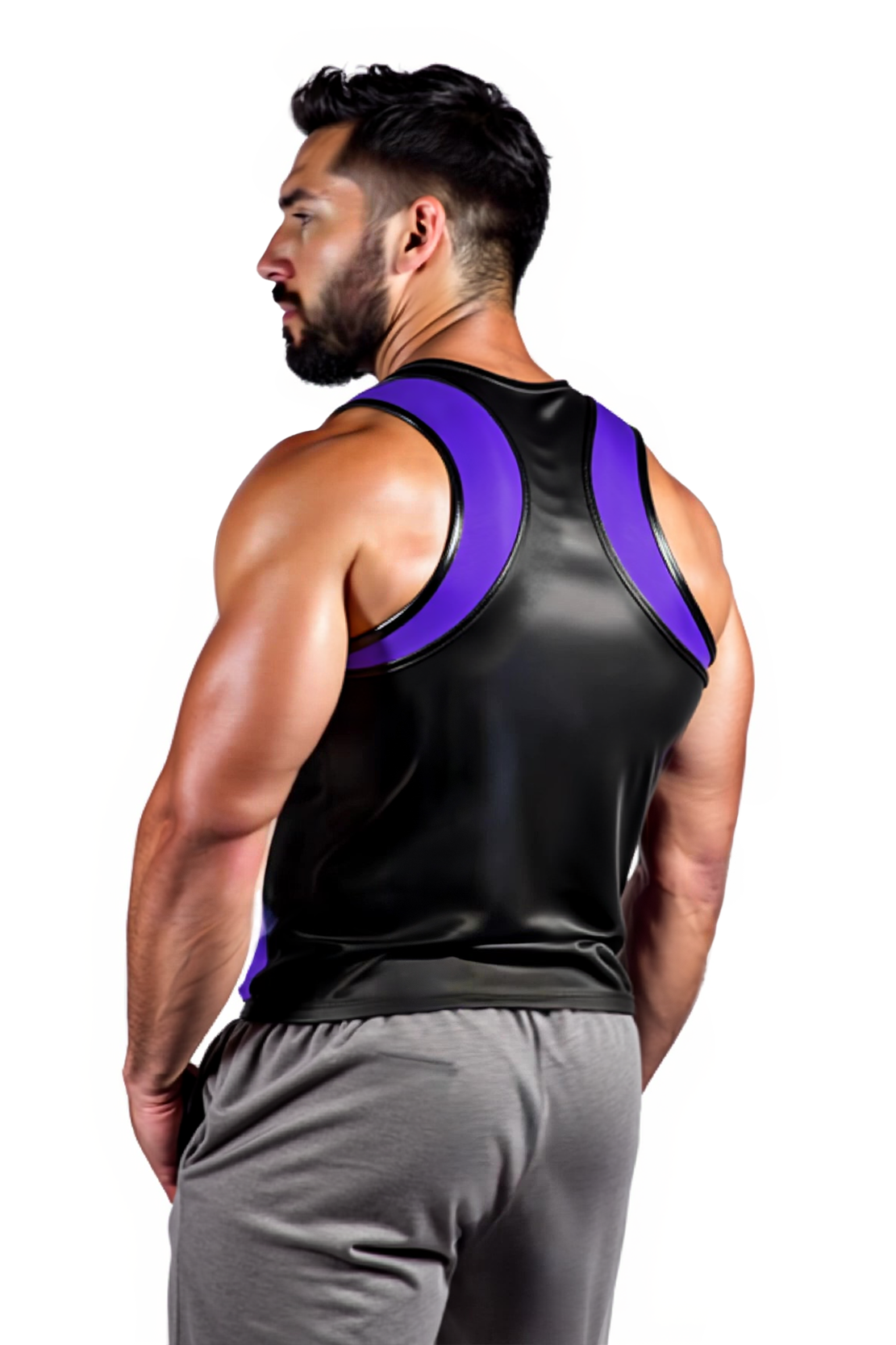 Joyglove Men's Black Faux Leather Tank Top with Red Accents and Zipper【Four colors】