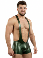 Joyglove Men's Green PU Leather Wrestling Singlet – Bold & Comfortable