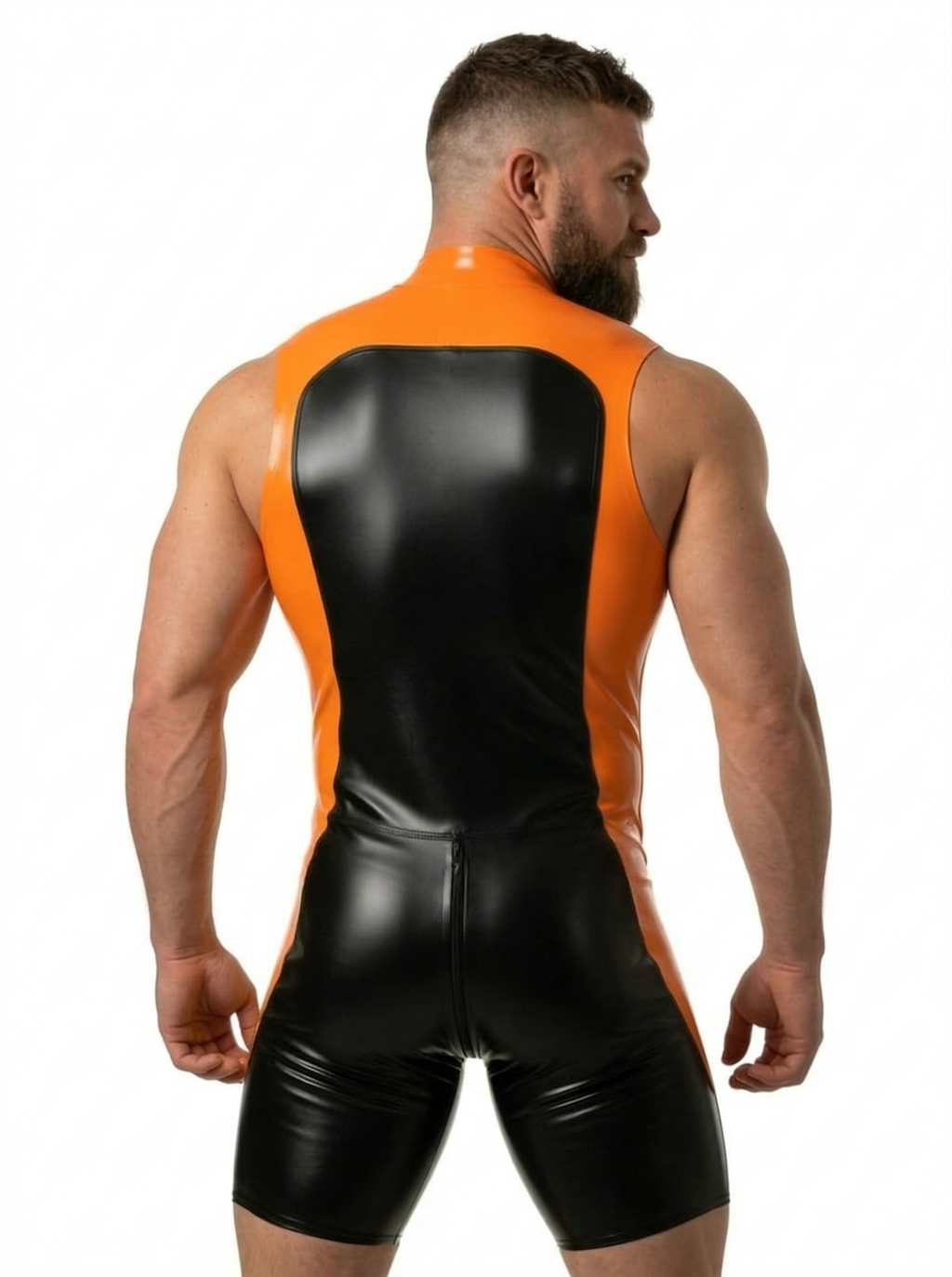Joyglove Men's Black and Silver PU Leather Bodysuit with Zipper