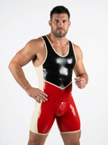 Joyglove Sexy PU Leather Singlet for Men – Contrast Red & Black with Exposed Back