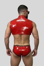 Joyglove Red PU Leather Zip-Up Crop Top and Brief Set