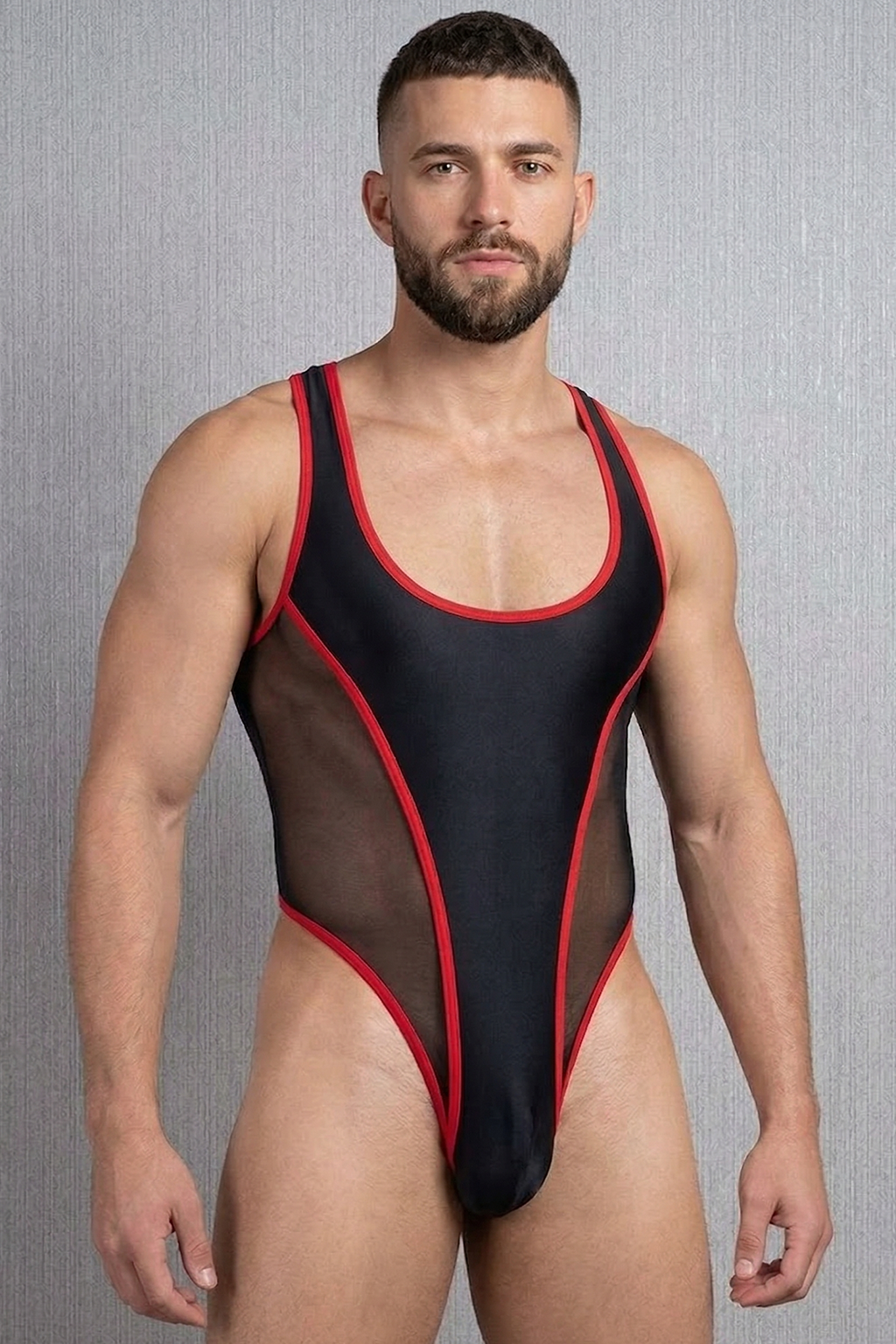 Joyglove Blue and Black Mesh One-Piece Bodysuit for Men