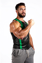 Joyglove Men's Black Faux Leather Tank Top with Red Accents and Zipper【Four colors】