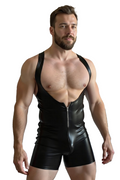 Men's Pink Faux Leather Deep V-Neck Zip-Up Bodysuit