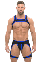 Joylgbt Men's Black & Blue Elastic Harness and Open-Leg Outfit Set	