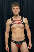 Joyglove Red & Black PU Leather Harness Set — Double Chest Straps + Jockstrap