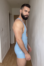 Joyglove Ultimate Charm – Blue PU Leather Athletic Jumpsuit