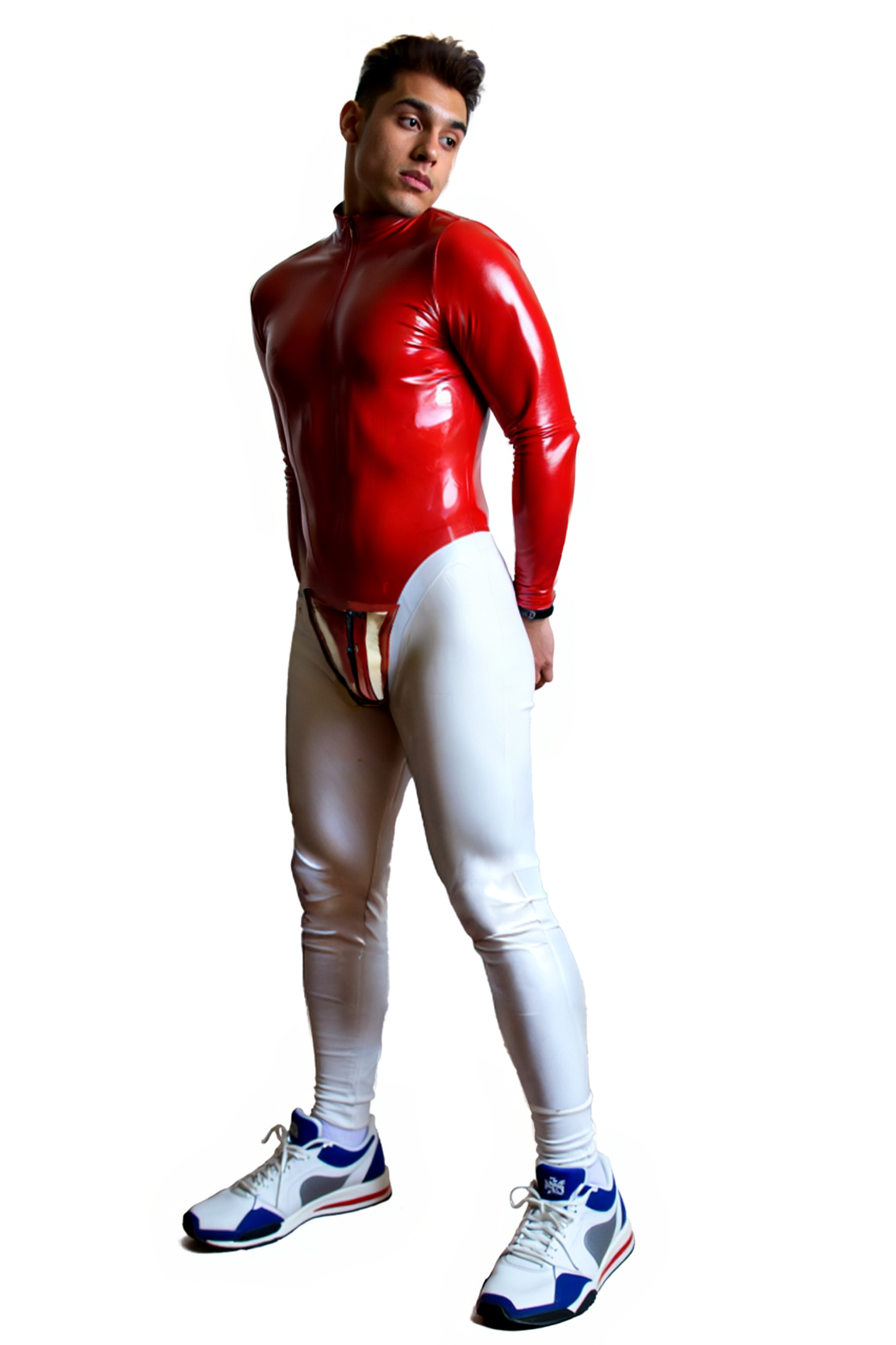 Two-Tone Glossy Bodysuit for Men