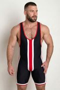  Joylgbt Men's Black/Red/White Stripe Men’s Singlet Bodysuit 	