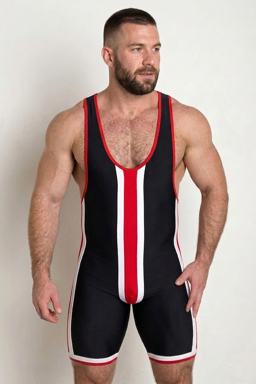  Joylgbt Men's Black/Red/White Stripe Men’s Singlet Bodysuit 	
