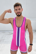  Joylgbt Men's Black/Red/White Stripe Men’s Singlet Bodysuit 	