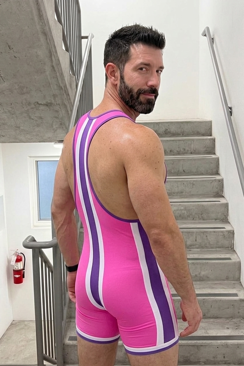  Joylgbt Men's Black/Red/White Stripe Men’s Singlet Bodysuit 	