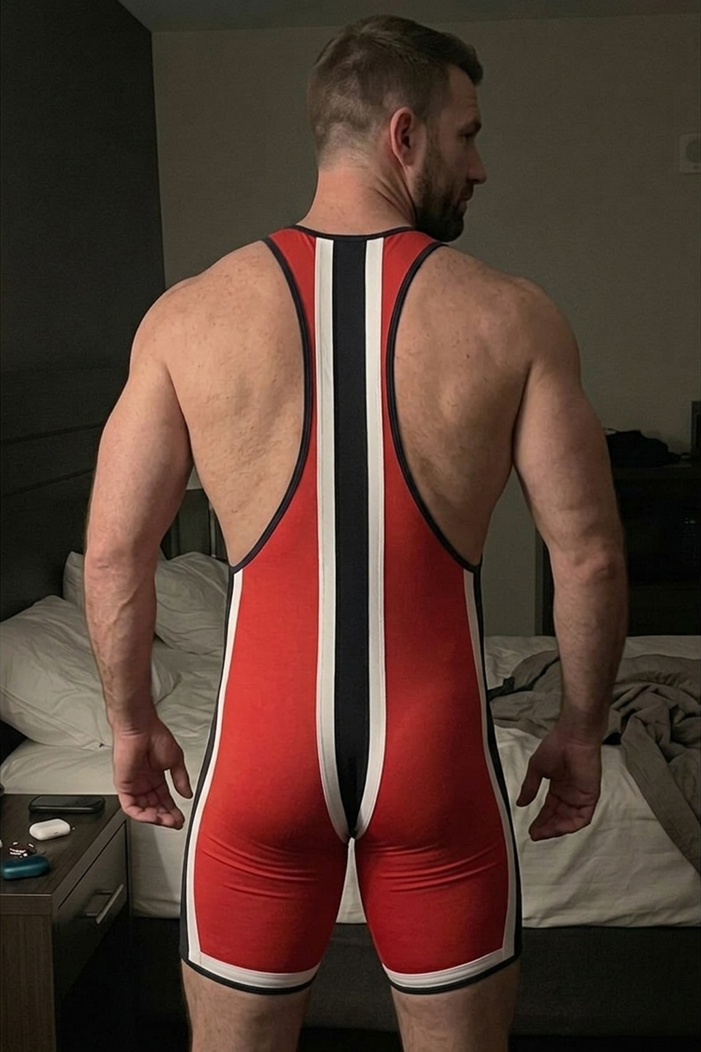  Joylgbt Men's Black/Red/White Stripe Men’s Singlet Bodysuit 	
